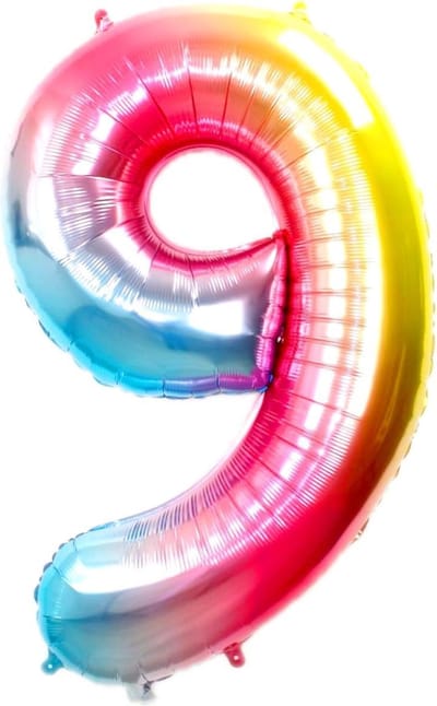 Folie Ballon Cijfer 9 Jaar Regenboog 70Cm Verjaardag Folieballon Met Rietje