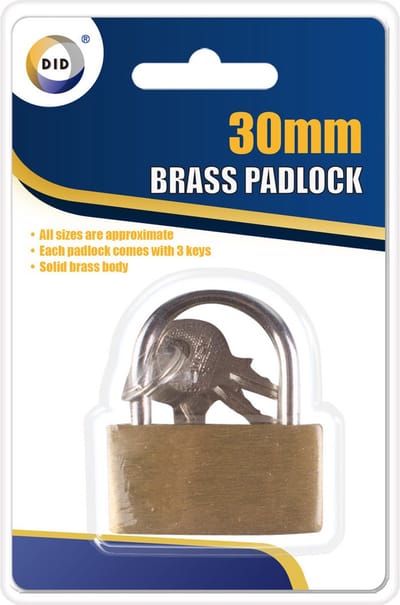 DID Hangslot - 3 cm - messing - incl 3 sleutels