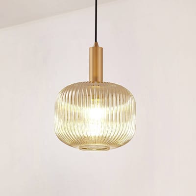 Lindby - hanglamp - 1licht - Glas, ijzer - H: 8.5 cm - E27 - rookgrijs, goud