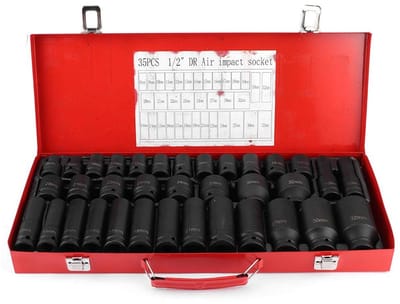 Dailygoods- Impact Socket Set 35 Stukken - Chroom-vanadium Staal - Draagtas - Antioxiderende Bescherming - Slag/Standardsleutel - Roestvrij en Duurzaam - Sleutelset