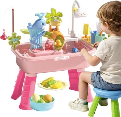 Water Speeltafel - Zomerspeelgoed - Buiten Spelen - Automatische Waterstroom - 43 x 16 x 28.5 cm - Roze