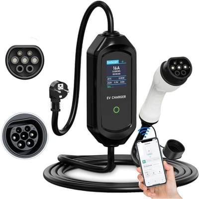 Draagbare elektrische autolader, 3600W vermogen, instelbare laadstroom, type 2