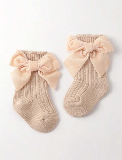 1 paar vintage stijl sok met strik- strijkstokken voor kinderen- kindersok met fluwelen strik voor meisjes- oud roze sokjes baby met strik