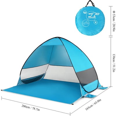 Tente de plage automatique pop-up Cabane Portative Protection Solaire UPF 50+ Tonnelle de Camping Pêche Randonnée