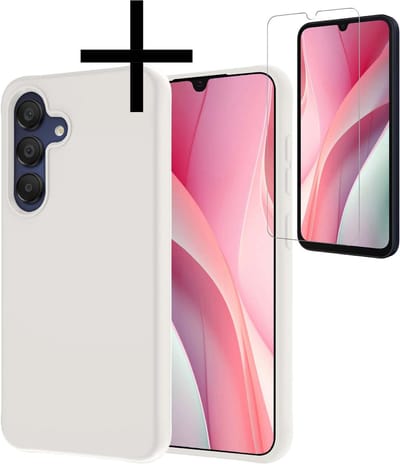 Hoesje - Met Screenprotector - Geschikt voor Samsung Galaxy A15 - Sterk & Shockproof - Back Cover - Siliconen Case - Telefoon Hoes - Wit
