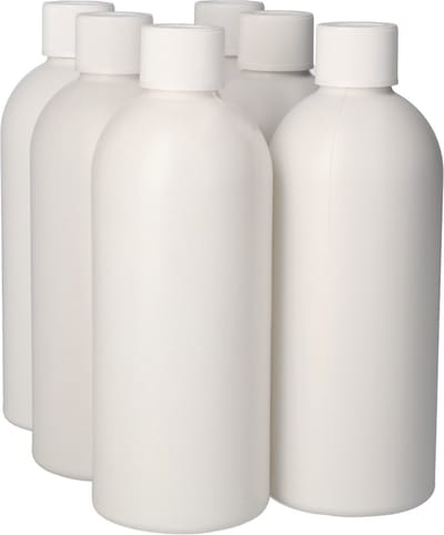 6 x Gerecyclede Plastic Fles 500 ml Kindveiligedop wit - Rond- Gerecycled HDPE Kunststof - Onbreekbaar - ca. 70% minder Co2 uitstoot door gerecycled materiaal - 6 stuks