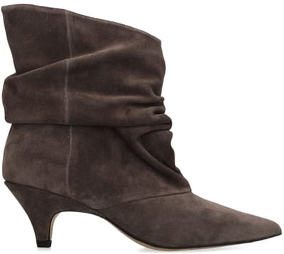 Manfield - Dames - Donkergrijze suède slouchy enkellaarsjes - Maat 36