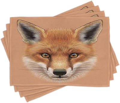 ABAKUHAUS Vossen-placematten, schattig pluizig gezicht van het bosvos-jong, baby zoogdier-roofdier Vixen, Tiscjdeco van kleurvast stof voor eetkamer en keuken, lichtbruin, oranje, wit