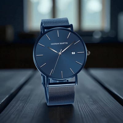 Hannah Martin HM-151 Herenhorloge – Blauw Wijzerplaat met Blauwe Mesh Band Luxe Minimalistisch Japans Quartz Uurwerk – Roestvrijstalen Mesh Band – 6 Elegante Kleuren – Tijdloos Design