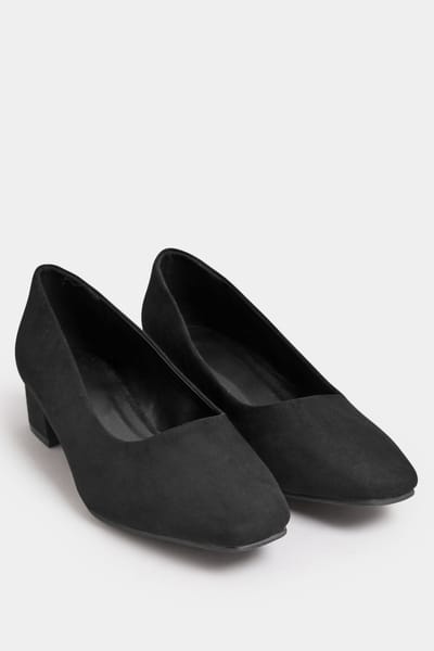 Yours Pumps Met Lage Blokhak En Vierkante Neus In Een Extra Brede Pasvorm In Imitatiesuède Zwartsize 37EEE