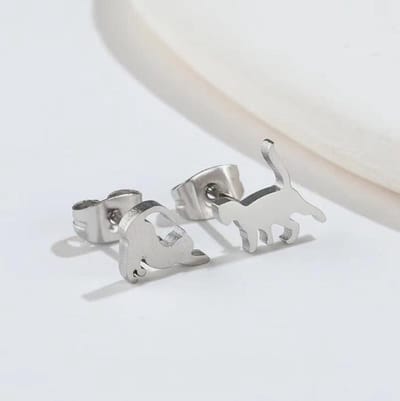 Gading® Oorknopjes - RVS dames Oorknoppen met kat-10mm*5mm-zilver
