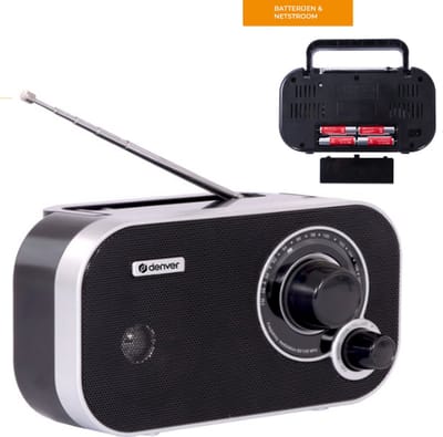 Denver Noodradio + 16 AA Batterijen - Werkt op batterij of netstroom - Keukenradio Antenne - Draagbare Nood Radio op batterijen - Noodpakket - Nood Pakket - FM Draagbaar Portable - Zwart