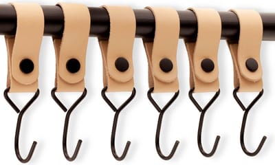 Brute Strength - Multifunctionele Haak Met Lederen Lus - Naturel - 12 stuks - Kapstokhaak - Kampeerhaak - Leer - Ophanghaken - Handdoekhaakjes