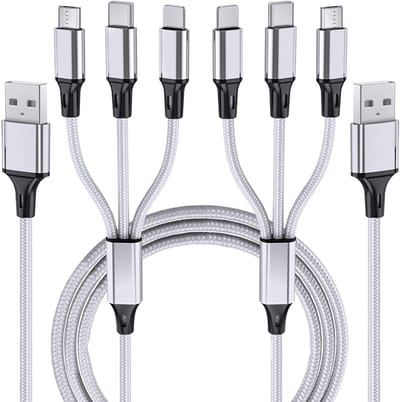 Oneay Set van 2 multifunctionele oplaadkabels, multifunctionele oplaadkabels voor mobiele telefoons, gevlochten universele 3-in-1 oplaadkabels, geschikt voor mobiele telefoons en andere apparaten.