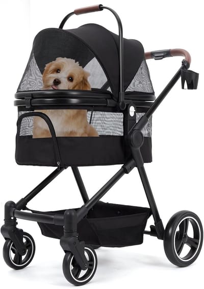 Hondenwagen Inklapbaar - Huisdieren Buggy - Veilig Vervoer - Tot 22 kg - 46x21x68 cm - Zwart