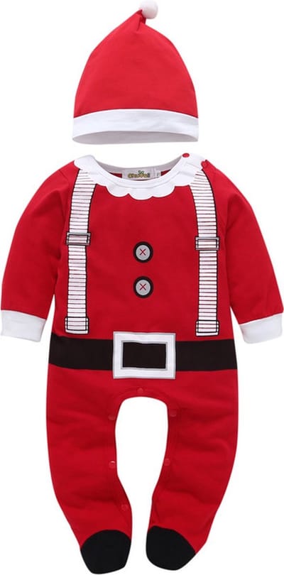 Baby Kerstpakje Kerstman – Romper/Onesie/Rompertje met Muts – Zacht Katoenmix – Maat 68/70 (4–7 mnd)