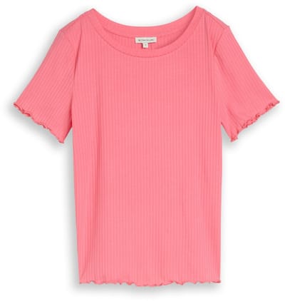 Tom Tailor - T-shirt met ribbelstructuur - Maat XXL - soft fuchsia pink