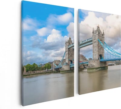 Artaza Canvas Schilderij Tweeluik Tower Bridge in Londen - 80x60 - Foto Op Canvas - Canvas Print