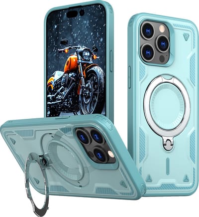 Magsafe Hoesje Geschikt voor iPhone 15 Pro Hoesje Lake Blauw - Armor Hoesje met Met Draaibare Ring Houder