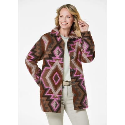 Etno overhemdjasje met wol - bruin / roze / gedess. - Gr. 42 van Goldner Fashion