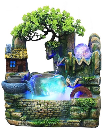 Allero Kamerfontein - Binnenfontein - Waterfontein - Indoor Fontein - Waterornament - LED Verlichting - Vernevelaar - 30x20x36cm