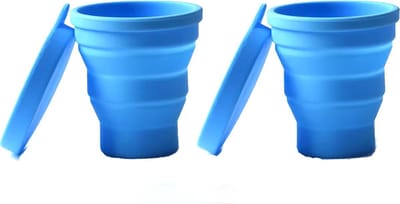CHPN - Opvouwbare bekers - Reisbeker met deksel- survivalbeker - Camingbeker - 2 stuks - Siliconen - Blauw - Opvouwbaar - 110 ml - Folding cups