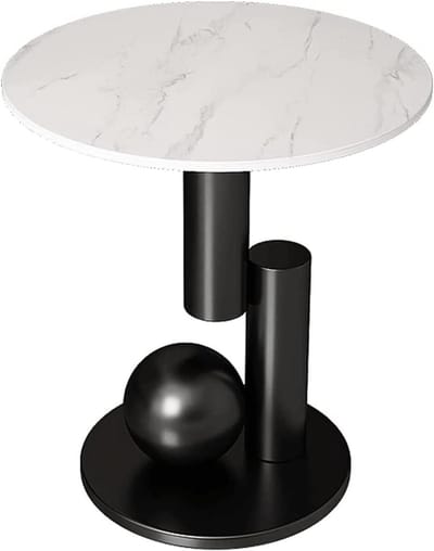 Bijzettafel Rond - Salontafel Leisteen - Woonkamer Decoratie - Stevig Metalen Frame - 40x40x55cm - Zwart