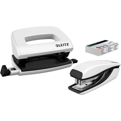 Leitz NeXXt Metalen Mini Nietmachine En Perforator Set -  Niet Tot 10 Vel - Inclusief Nietjes - Wit - Ideaal Voor Thuiskantoor/Thuiswerkplek
