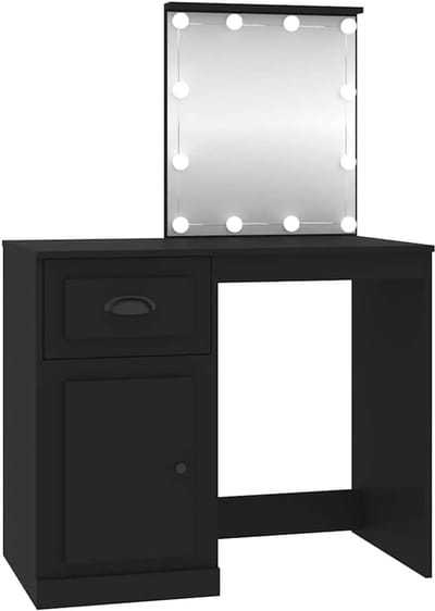 Kaptafel met LED - Make-up tafel - Slaapkamer inrichting - Originele asymmetrische vorm - 90x50x1325 cm - Zwart
