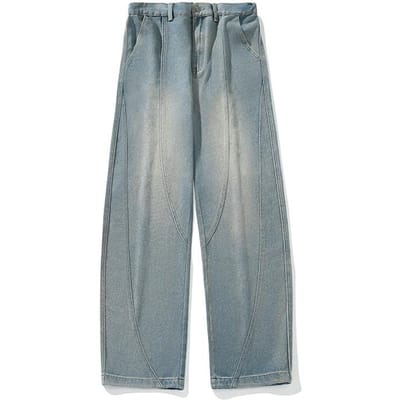 Jean délavé à design fendu et incurvé pour homme en automne et en hiver, pantalon décontracté à jambe droite et ample de style rétro de la rue XXXL bleu