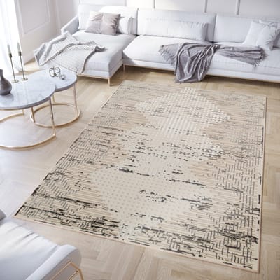 Tapiso Crystal Vloerkleed Beige Lijnen 3D Effect Kleed Tapijt Maat- 80x150