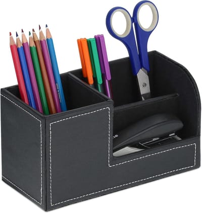 QTTVBTNA -Pennenhouder Bureau Organizer – Houten Beker voor Pennen, Potloden en Kantoorartikelen – Desk Accessoire en Bureau Decoratie (Zwart)