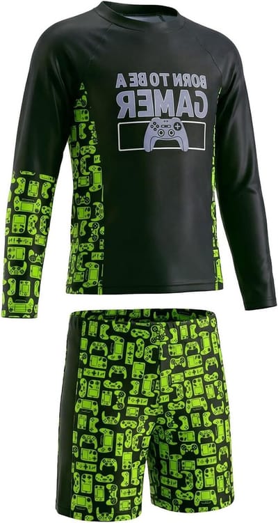 2-delige jongens zwemset met lange mouwen, UV-werende rashguard en zwemshorts voor kinderen van 5-14 jaar, ideaal voor zwemmen en spelen in de zon