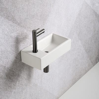 Fonteinset Mia 40.5x20x10.5cm mat wit links inclusief fontein kraan, sifon en afvoerplug gun metal