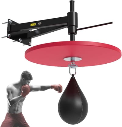 Bokszak met platform - Speedbag standaard - Training en conditie - In hoogte verstelbaar - Wandmontage - Zwart