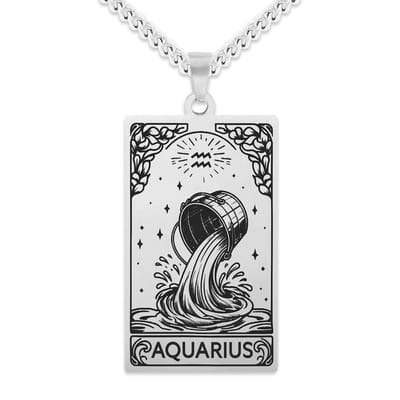 Sterrenbeeld Waterman (Aquarius) Ketting Zilverkleurig - Zodiac in de stijl van Rider-Waite Tarot - Roestvrij Staal / Stainless Steel - 60cm - Pax Amare