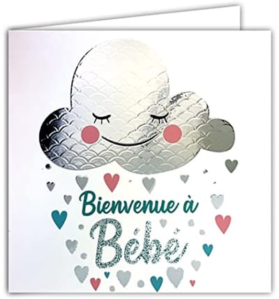 Vierkante zilverkleurige wenskaart voor geboorte en doop - unisex