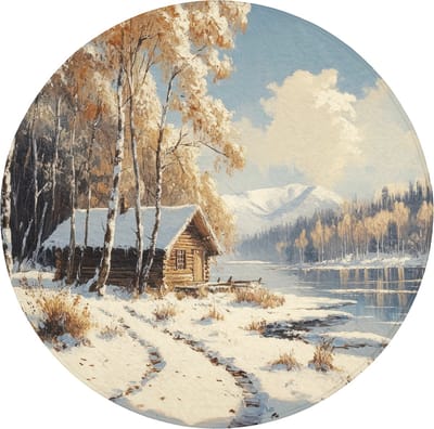 Badmat rond 70x70 cm - Antislip - Winter - Sneeuw - Huis - Natuur - Badmatten voor badkamer - Badkamermat - Douchemat - Ronde badkamer mat