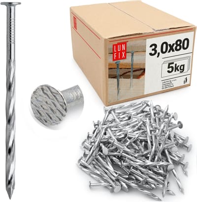 LUN FIX - Drallschaft 3 x 80 mm - 5kg (ca. 1070 stk.) - Onverzinkte bouwspijker - Houten spijkers voor bouwwerkzaamheden
