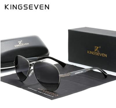 KINGSEVEN 7730 Zonnebril - Pilotenbril – Zwart Grijs Frame met Donkere Lenzen & Luxe Verpakking
