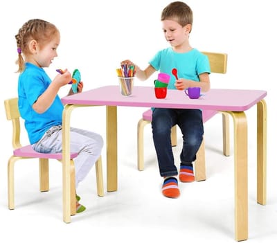 Houten Kinderzithoek: Set van 3: Tafel met 2 Stoelen voor Knutselen, Tekenen en Spelen