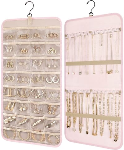 Famanu – Sieradenorganizer om op te hangen, extra groot formaat 66 x 35 cm, wandhouder voor dames met veel opbergruimte