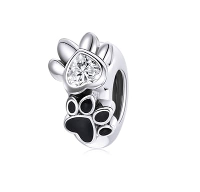 Fler® | Bedel | Past op populaire bedel armbanden (standaard - 3mm) | armbandbedel | Dierenpotenbedel | Huisdierpootjes | Hondenpoot | Kattenpoot| | Bedel | 925 | Emaille zwart | Zirkonia | Valentijnsdag kado | Sinterklaas cadeau | Kerstcadeau |
