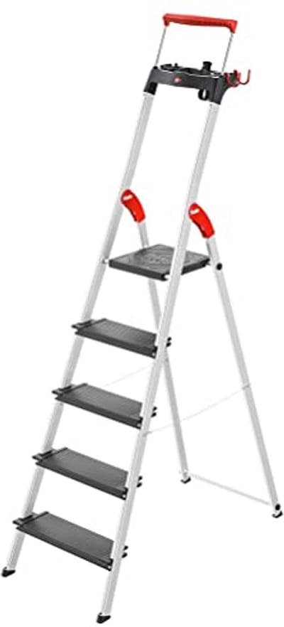 Aluminium veiligheidsladder met multifunctionele schaal en veiligheidsbeugel - 5 treden, 130 mm extra diepe treden