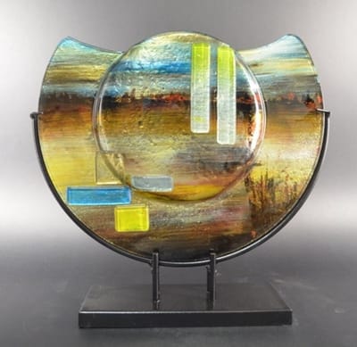 Halfronde Glazen Vaas "Desert" in Metalen Standaard - 36 cm Hoog