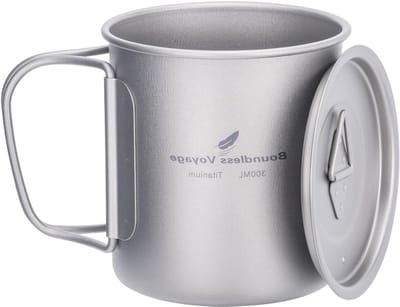 Titanium Theekop Camping Koffiemok met Deksel Opvouwbare Handgreep Lichtgewicht Drinkbeker 300ml voor Buitenactiviteiten