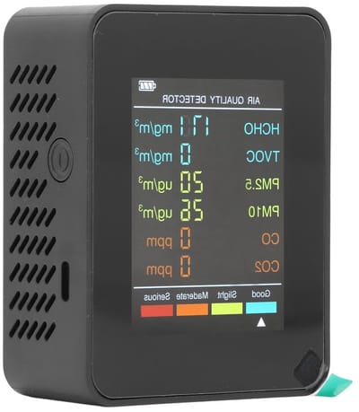 Draagbare Luchtkwaliteitsmonitor met LCD-scherm voor CO2, TVOC, HCHO, PM2.5 en PM10 met Alarmfunctie