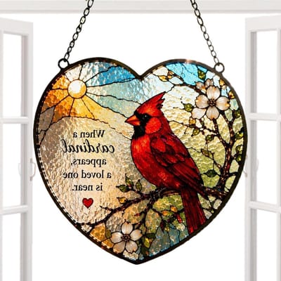 Lichtvanger Raamdecoratie - Raamhanger Zonlicht - Kleurrijke Sfeer Creëren - Kardinaal Glas-in-lood Stijl - 20x20cm - Rood