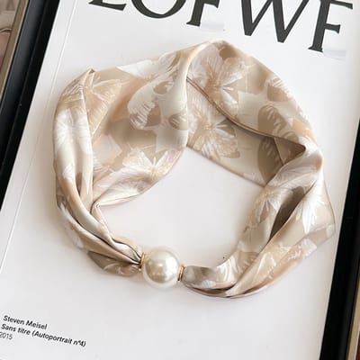 Magnetische sluiting sjaal - bedrukte halsdoek - imitatie zijde - veelzijdige dunne nekwarmer - ook te gebruiken als blouse, sjaal of decoratieve accessoire -Vlinderschaduw zware kralen, 47 * 13cm