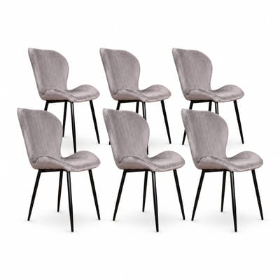 DS4U® - Giulia eetkamerstoel - Set van 6 - Grijs - Velvet - Zwart metalen poten